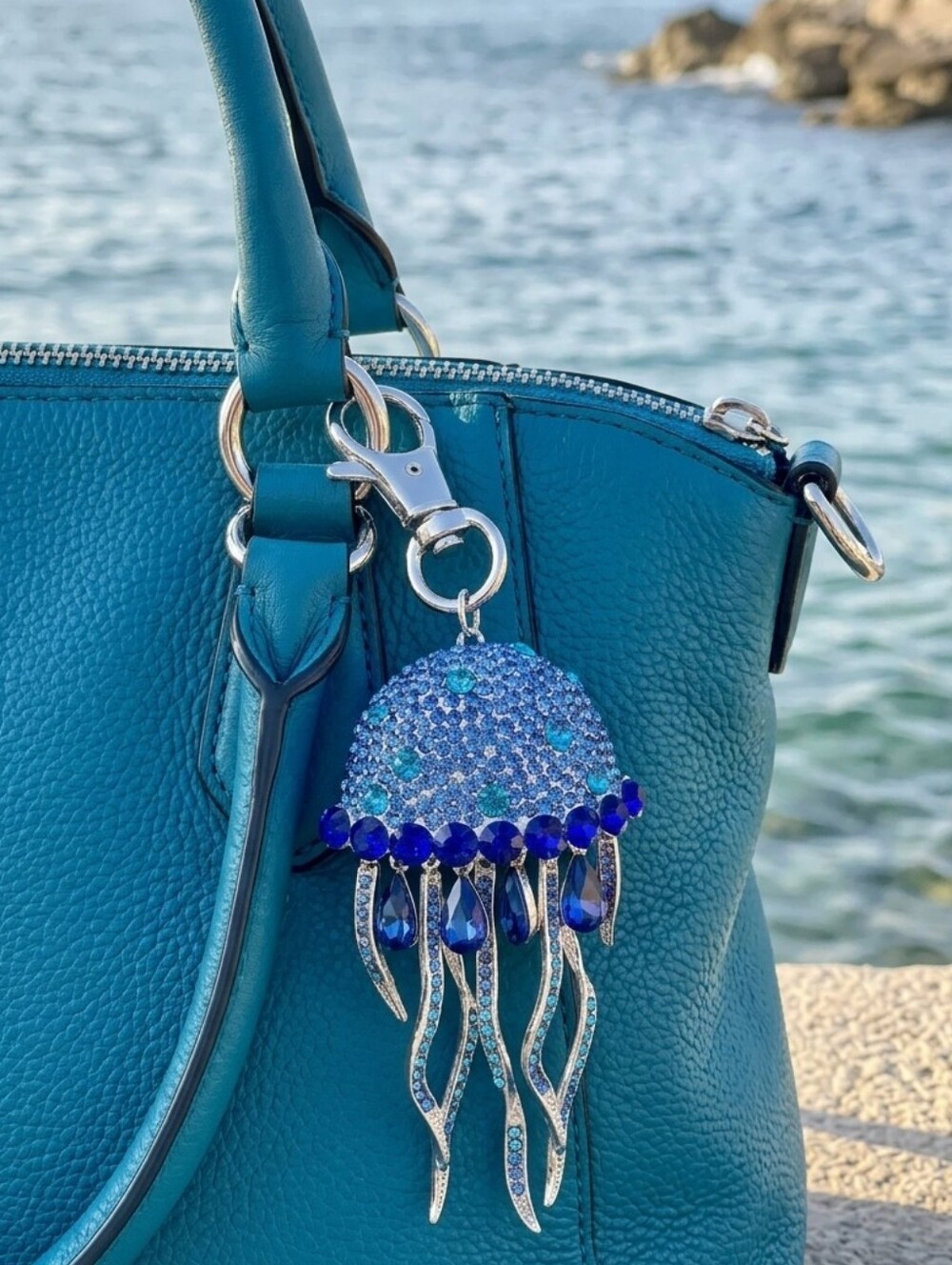 Piper K Blue Crystal Jellyfish Bag Charm - NWT